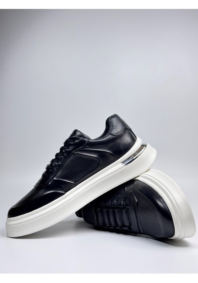 Daytex 2568 Togga - İçi Dışı Hakiki Deri Gizli Bağcıklı Silikon Kabartmalı Hafif Eva Taban Ortopedik Erkek Spor Sneaker Siyah
