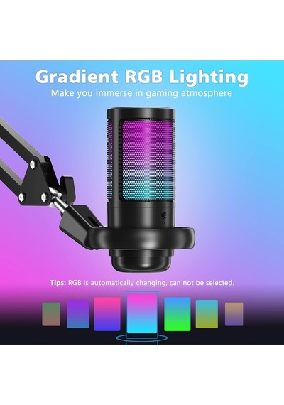 Profesyonel Rgb Oyuncu Mikrofonu, Pürüzsüz Net Ses Performanslı Otomatik Değişen Rgb Işıklı Akrobat Ayarlanabil