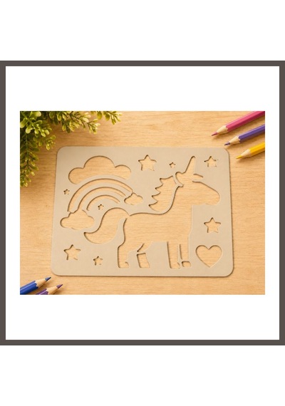 Bezos 3d Baskı Unicorn Ve Gökkuşağı Çizim Şablonu - Desen Kalıbı - Bej Nxrlvng