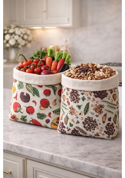 Premium Balmumu Bakliyat-sebze Saklama Kesesi 2 Li Set 30x30 Cm Çok Renkli
