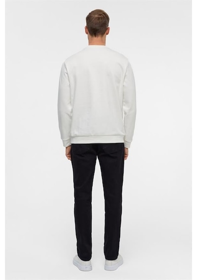 Süvari Beyaz Regular Düz Bisiklet Yaka Sweatshirt Beyaz