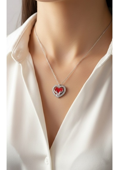 Çekirdekjewelry 925 Ayar Gümüş Elimde Kalp Kolye Gri