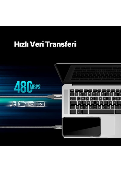 Ttec Süper Şarj Örgü 3 Metre 65w Type C Şarj Kablosu Samsung Huawei Apple Uyumlu MacBook Tablet Şarj Kablo