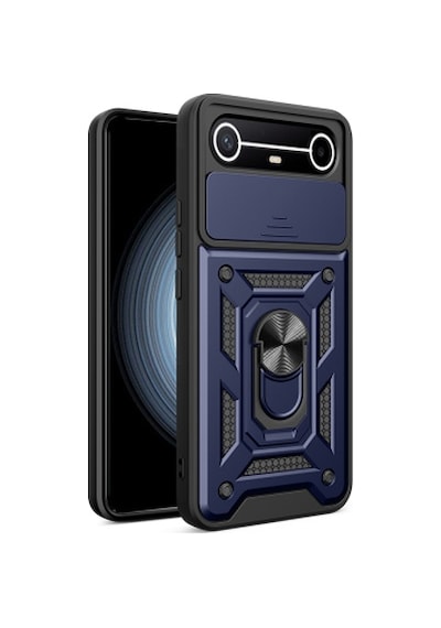 Lexroo Tecno Spark Slim 5g Magnetik Standlı Kamera Korumalı Sürgülü Vega Tpu Sert Pc Kılıf - Mavi