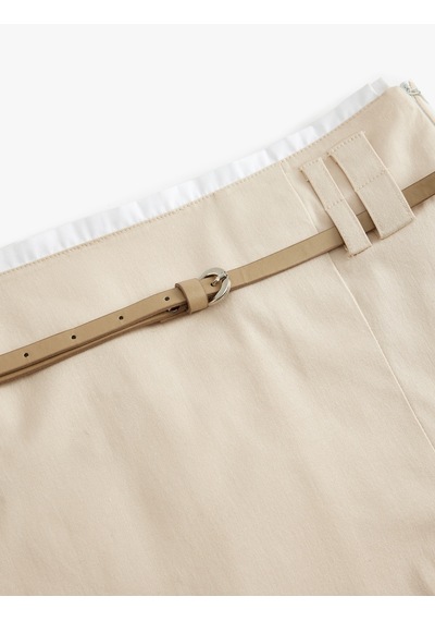 Koton Mini A Kesim Etek Yırtmaç Detaylı Kemerli Slim Fit Bej 4sak70203ew Ekru