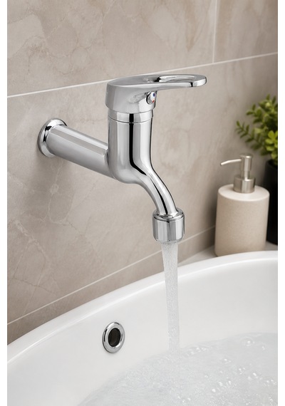 Lüks Duvar Tipi Musluk Tek Kollu Aç Kapa Lavabo Musluğu Modern Tasarım krom