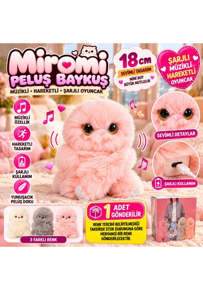 Yeni 18 Cm Miromi Peluş Baykuş Müzikli Hareketli Şarjlı Sevimli Oyuncak Çok Renkli
