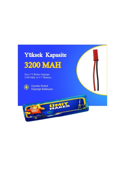 Zaco V4 Robot Süpürge 3200 Mah 14.4 V Batarya  Uyumlu Uzun Ömürlü, Yüksek Performans Pil