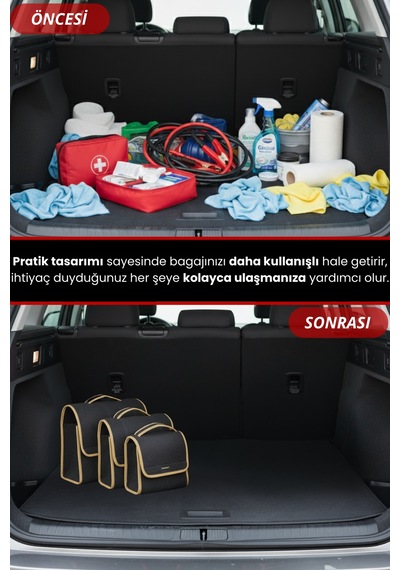 3'lü Cırtlı Keçe Kumaş Oto Bagaj Çantası Geniş Hacimli,dayanıklı,araç İçi Düzenleyici