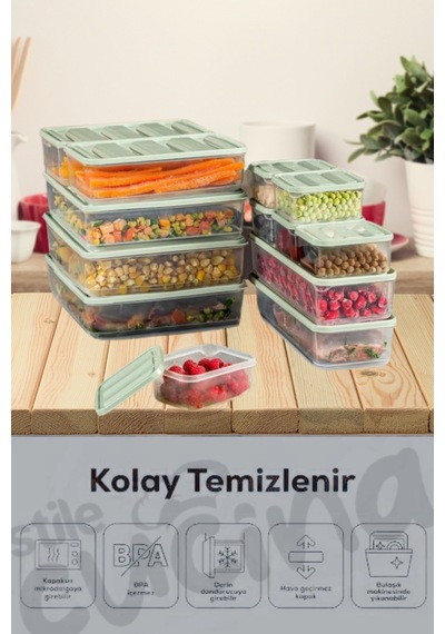8'li Buzdolabı Düzenleyici Organizeri Mikrodalgaya Uygun Difriz Saklama Kabı Mint