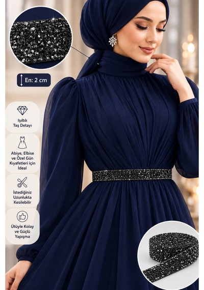 Black Diamond / Antrasit Ütüyle Yapışan Taşlı Şerit Aplik 2 Cm X 1 Metre Abiye Elbise Süsleme Diğer