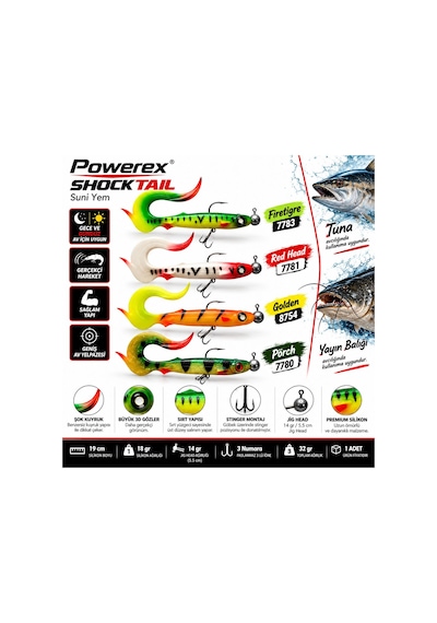 Powerex Shock Tail Hazır Zokalı Silikon Yem 19cm 32gr Modifiyeli No:red Head7781