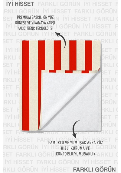 Kırmızı Çizgili Modern Plaj Havlu Örtüsu - Retro Dalgalı Minimalist Ekru Kum Tutmayan Havlu Örtü Ayaz Çiçeği