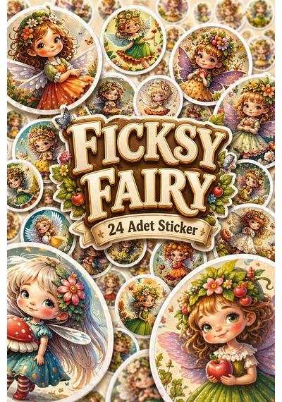 Sevimli Peri Sticker Seti - 24 Adet Yuvarlak Etiket Çıkartma Diğer