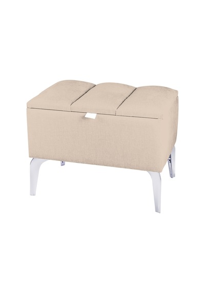 Vetra Mini Royal Krem Kumaş Sandıklı Dekoratif Puf&bench-dilimli Model-gümüş Ayak-modern Puf