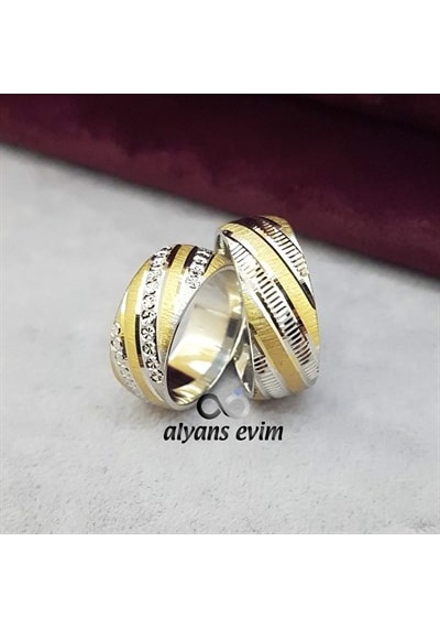 Çapraz Çizgili Çift Gümüş Alyans