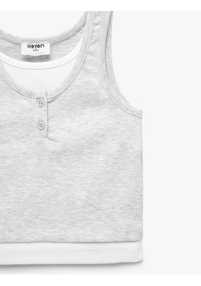 Koton Düğme Detaylı Ribanalı Bisiklet Yaka Slim Fit Atlet Gri 6skg30106ak