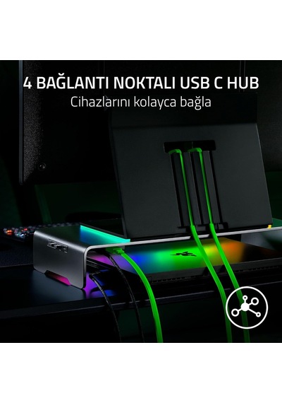 Monitör Standı Chroma - Chroma Rgb Özellikli 4 Yönlü Usb-c Hub'lı Alüminyum Monitör Standı 50cm X 21cm X 7.85c