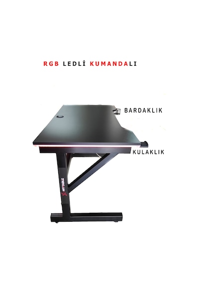 Led'li 130x65x76 Rgb'li Kumandalı Oyuncu Masası Siyah