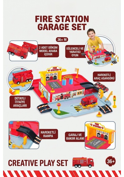 İtfaiye İstasyonu Garaj Seti - 2 Adet Metal Die-cast Araba İçerir 3+ Yaş