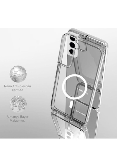 Galaxy S22 Plus Kılıf M-safe Şarj Özellikli Şeffaf Sert Pc Zore Embos Kapak Renksiz