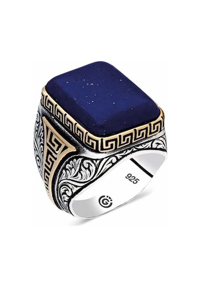 Gümüş Koyu Mavi Lapis Taşlı Kare Erkek Yüzük