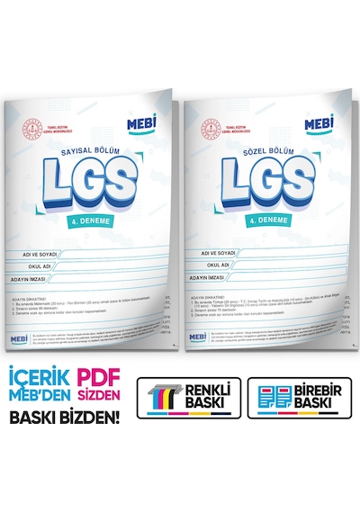 2026 LGS 8.sınıf Meb Online Türkiye Geneli 4. Deneme (Sayısal–SÖZEL) Büyük Boy Renkli Baskı Ücreti