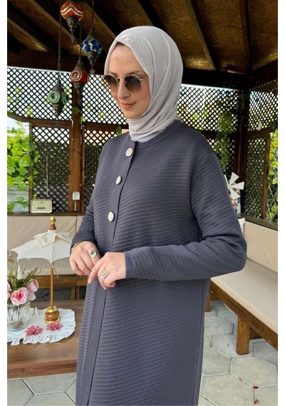 Rabia Şamlı Sinem Çelik Örme Triko Hırka Antrasit Çok Renkli