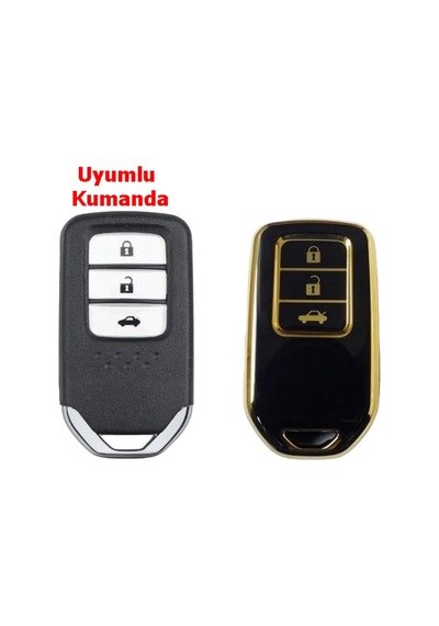 Honda Civic Accord Cr-V Hr-V Uyumlu Smart Anahtar Kumanda Kılıfı Siyah - Gold