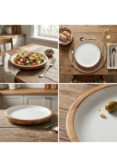 Mango Ağacı Pasta Tabağı - İçi Krem Emaye Enamel Kaplama 20 Cm Tatlı, Meyve Ve Kahvaltı Tabağı - Leke Tutmaz Ahşap Sunum Yükseklik: 2 Cm Çok renkli