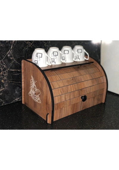 New Bread Box, Ekmeklik, Saklama Gözlü, Baharatlık Rafı, Dekoratif Demonte Ceviz