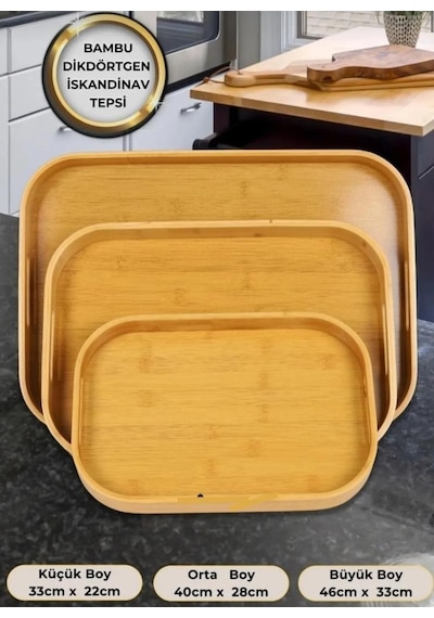 Kapris Home 3'lü Bambu Tepsi Kap-114