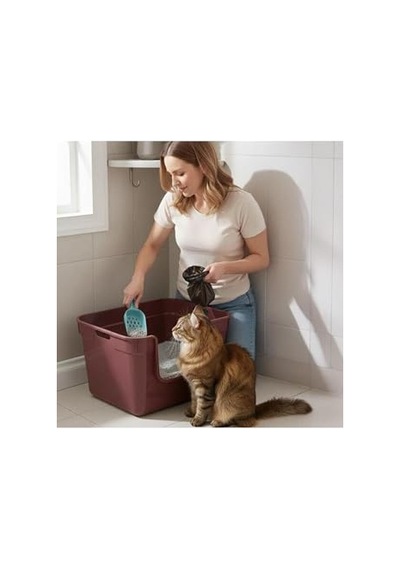 Tanos Yarı Açık Kedi Tuvaleti 54x40x32 - Bordo Açık Bej