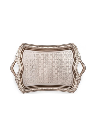 Alisveristime Osmanlı Motifli Dikdörtgen Metal Servis Tepsisi Kulplu 2 Kişilik Sunum Tepsisi, 37 X 23 Cm, 373 G,