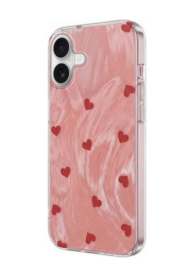 Apple İphone 17 Uyumlu Kılıf Pink Heart Silikon Kılıf Kırmızı