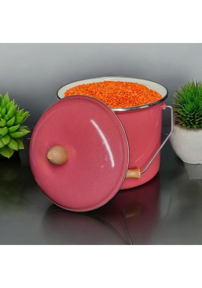 Emaye Yoğurt Tenceresi Emaye Bakraç 20cm 5lt Kırmızı Kırmızı