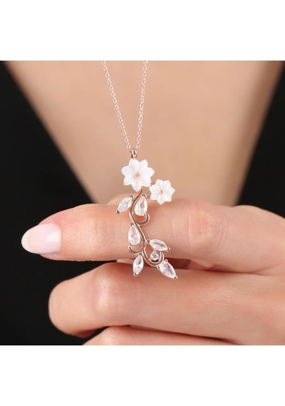 Mia vento Manolya Çiçeği Işıltı Buketi Rose Renk Flowers Gümüş Kolye