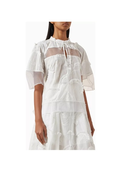 3.1 Phillip Lim Nakışlı Voile Ve Organze Bluz Zarif Ve Romantik Tasarım Beyaz