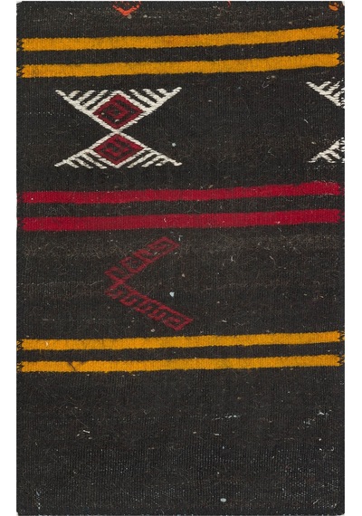 Siyah Sarı Kırımızı Çizgili El Dokuma Kilim Paspas