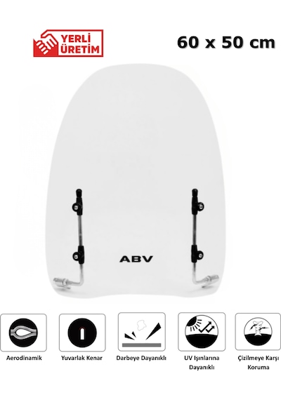ABV Üniversal Şeffaf Siperlik 60 x 50 CM + Bağlantı Ekipmanı (Motosiklet Camı)