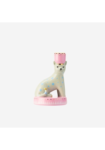 Kedi Formlu Yeşil Resin Alüminyum Mumluk 12x24 Cm