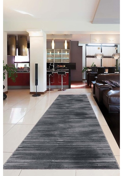 Viva Home Antrasit Kaymaz Tabanlı Yıkanabilir Leke Tutmaz Kesme Rulo Yolluk Özel Ölçülü Halı, Antrasit, 100 X 30 Çok Renkli