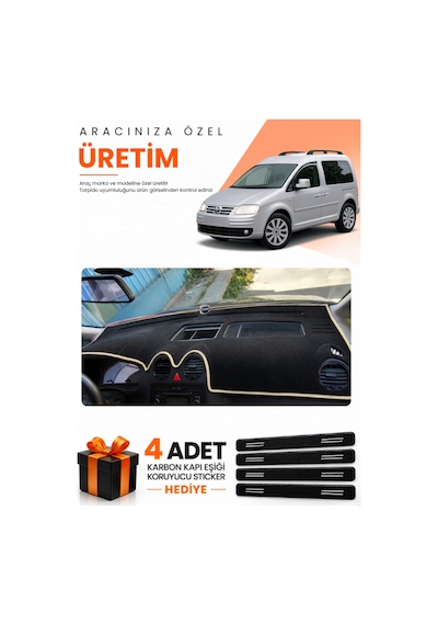 Volkswagen Caddy 2004-2010 Uyumlu Torpido Koruma Örtüsü Oto Kılıfı - Siyah Bej