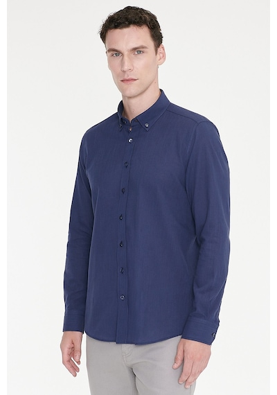 AC&Co / Altınyıldız Classics Erkek LACI Tailored Slim Fit Dar Kesim Düğmeli Yaka %100 Pamuk Gömlek Lacivert