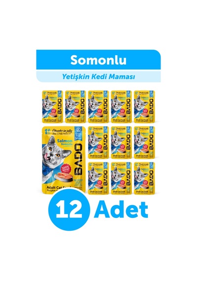 Bado Yetişkin Yaş Kedi Maması Somonlu 85gr 12'li