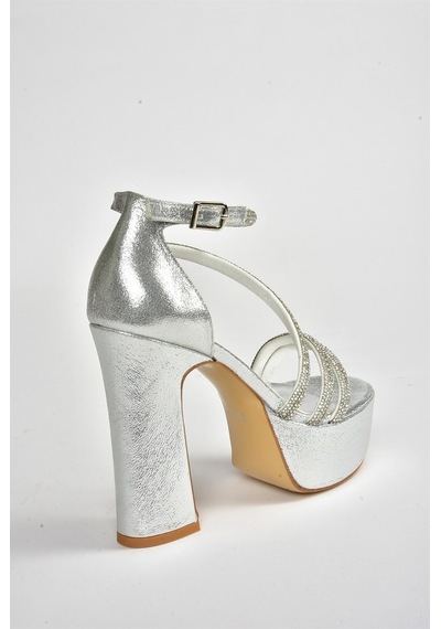 Fox Shoes Gümüş Sim Platform Kalın Topuklu Kadın Ayakkabı M348202614 Gümüş