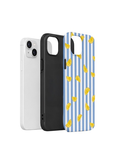 Apple iPhone Uyumlu 15 Vorian Çift Katmanlı Kılıf Lemon Confetti Blue