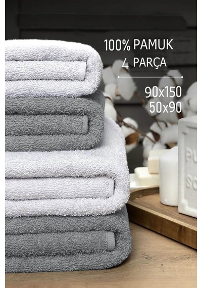 4 Lü Banyo Havlusu Takımı Soft Büyük Havlulu Pamuklu Havlu Seti 90x150 Cm Beyaz 001
