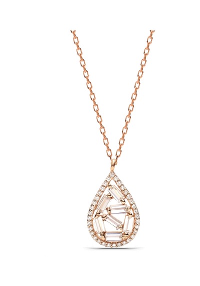 Kadın Damla Baget Tasarım 925 Ayar Gümüş Kolye Rose Gold