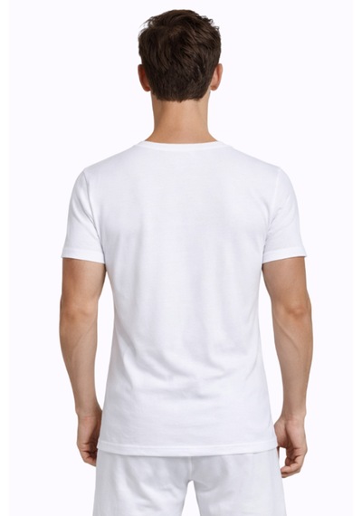 Çift Kaplan Pamuk Erkek Beyaz Interlok Bisiklet Yaka T-shirt 640 3'lü